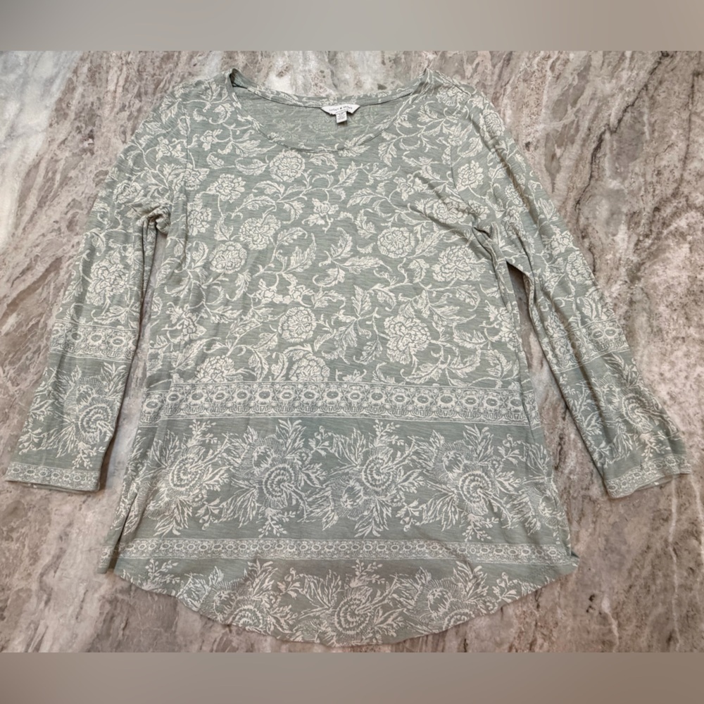 Lucky Brand Sage Green Floral Long Sleeve Boho Top Small Petite
